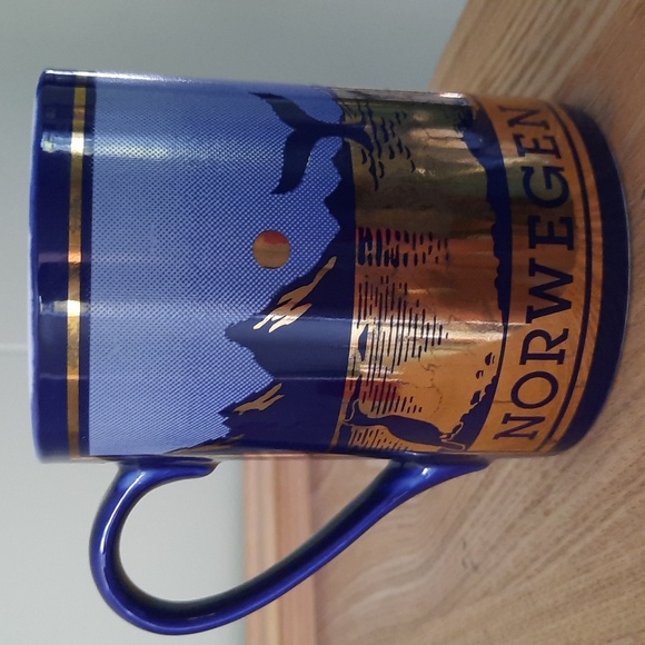 Norway Norge Norwegian Blue with Gold Graphic Design Ceramic Coffee Mug - Picture 3 of 5